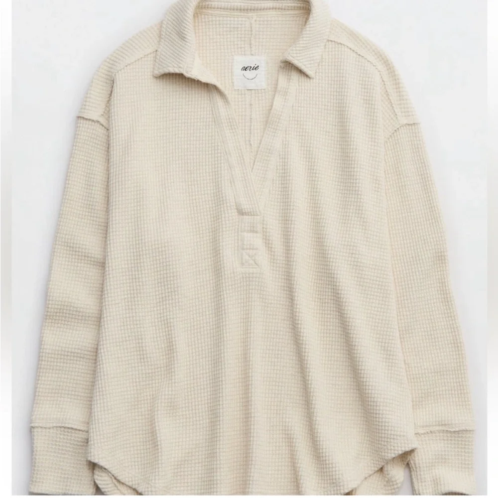 Aerie waffle polo shirt in heather frost - Picture 2 of 4